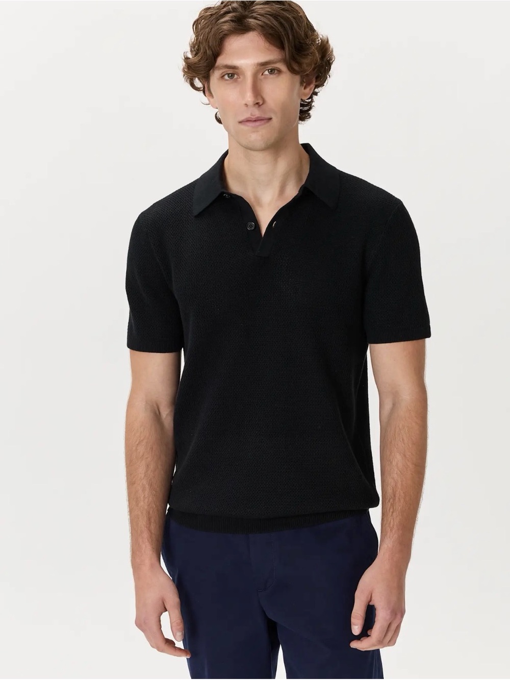 Quince Mens XXL Organic Cotton Mesh Stitch Sweater Polo Black NWOT